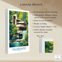 Fallingwater Pennsylvania canvas print with waterfall and lush greenery, ideal for home decor
