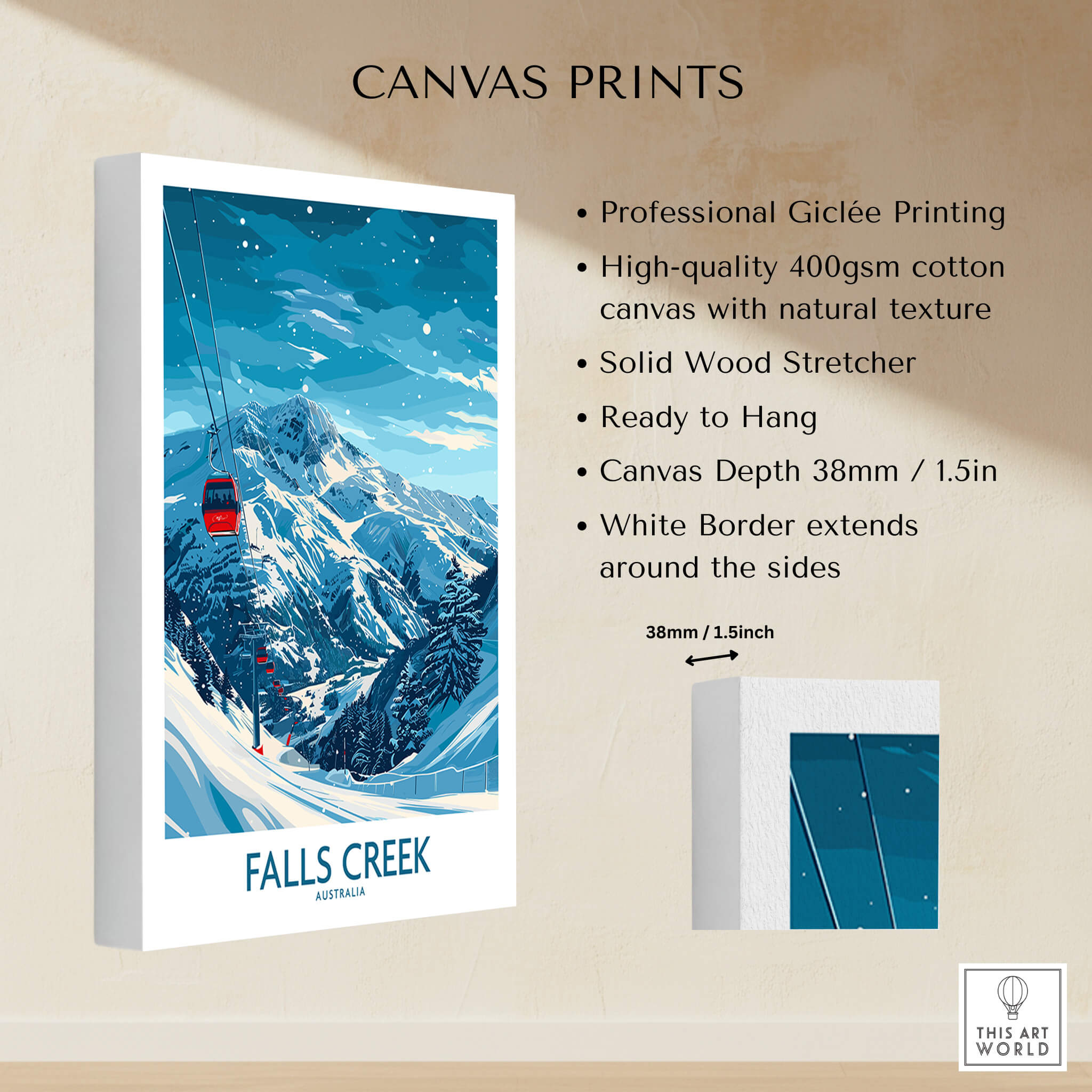 Falls Creek Ski Print - Australia showcasing professional Giclée printing on high-quality cotton canvas.