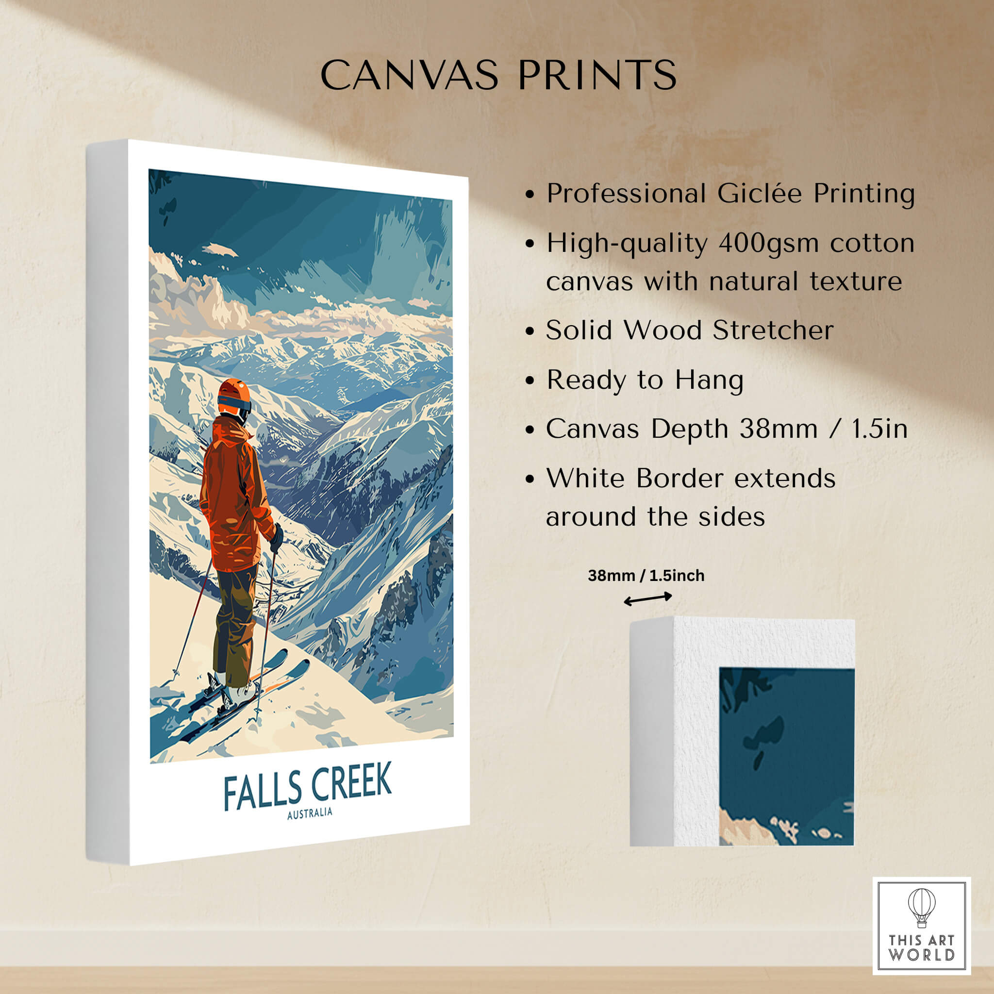 Falls Creek Poster Australia on high-quality canvas print with stunning ski visuals and natural texture.