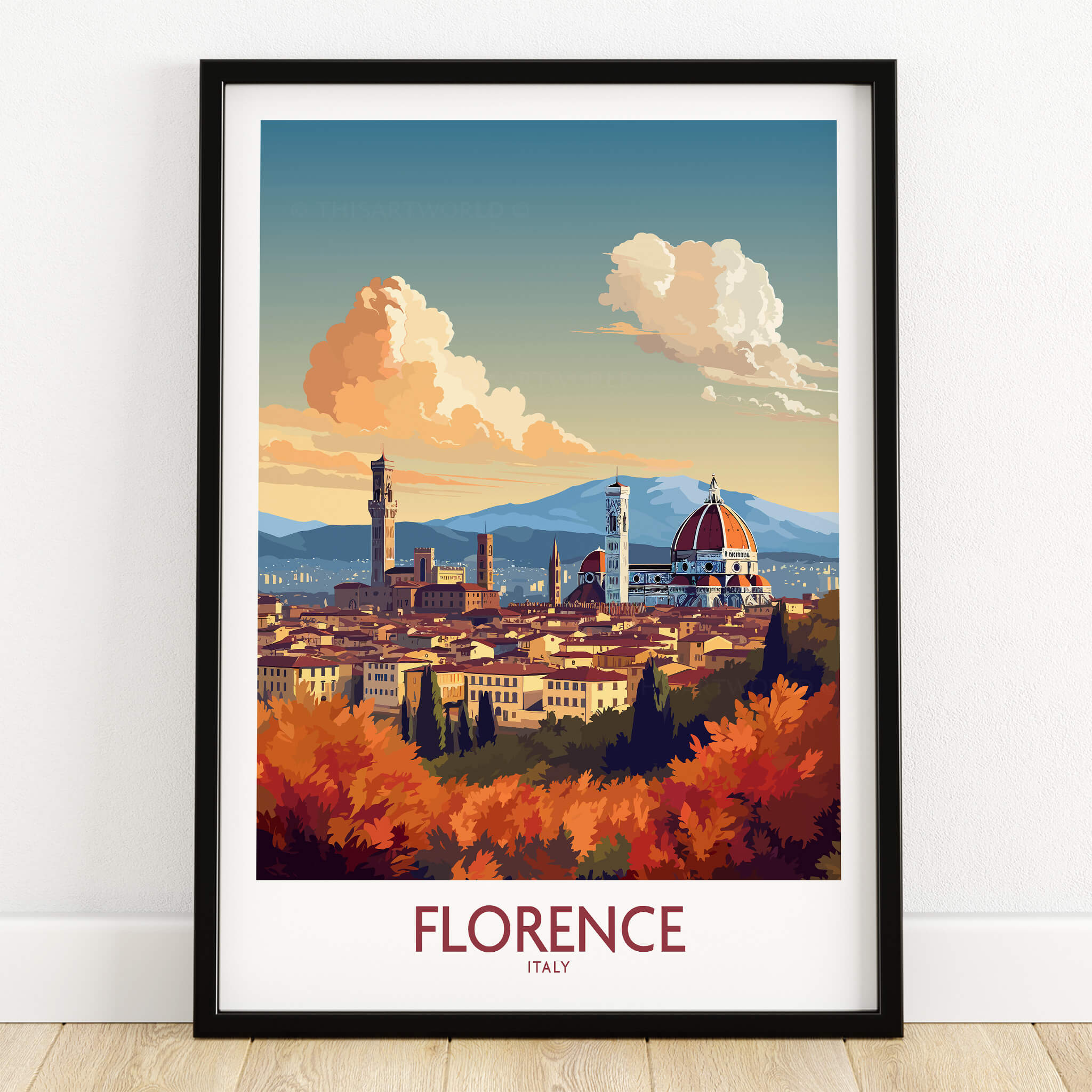 Florence Italy Wall Art | Modern Style featuring the Cathedral of Santa Maria del Fiore and scenic city view.