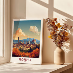 Florence Italy Wall Art | Modern Style featuring a vibrant illustration of the cityscape and Cathedral of Santa Maria del Fiore.