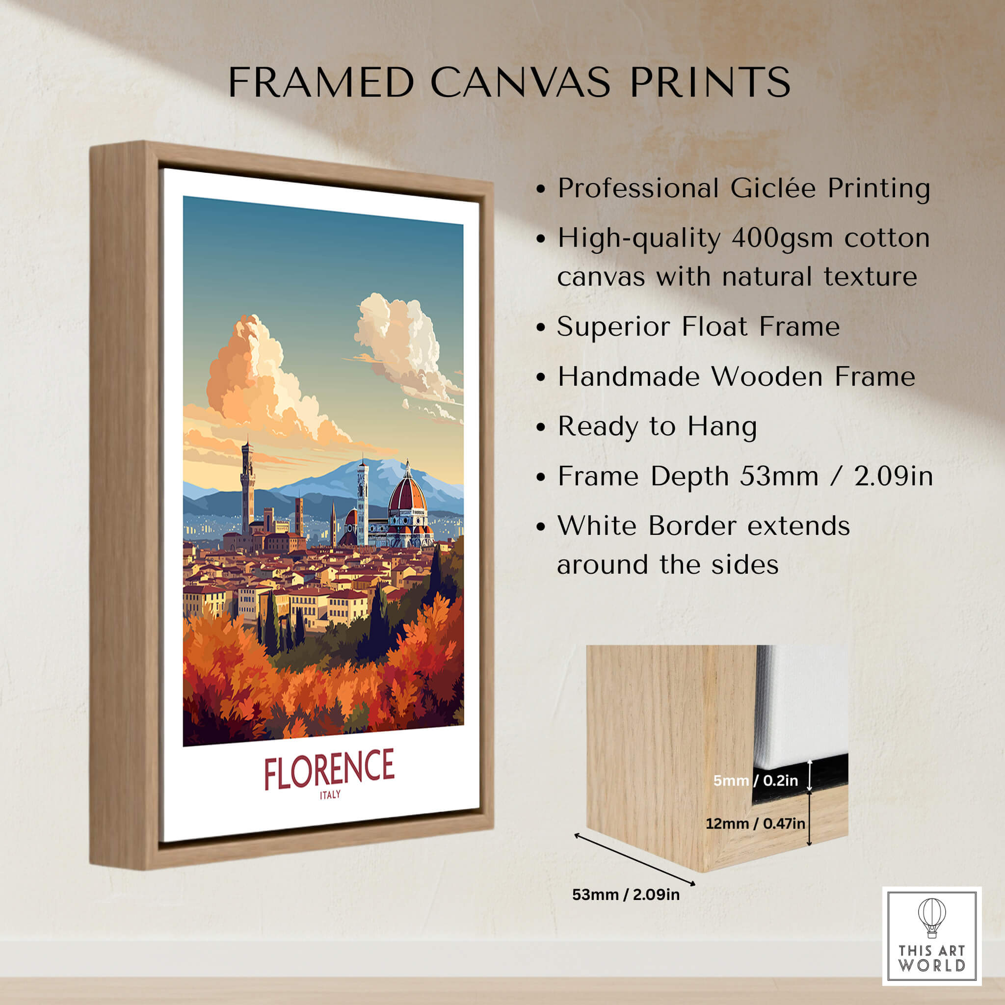 Florence Italy Wall Art | Modern Style framed canvas print showcasing the Cathedral of Santa Maria del Fiore.