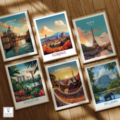 Florence Italy Wall Art | Modern Style collection featuring travel posters of Venice, Paris, Barcelona, Singapore, and Sri Lanka.