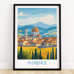 Florence Print Italy featuring a picturesque view of Florence with mountains in the background.