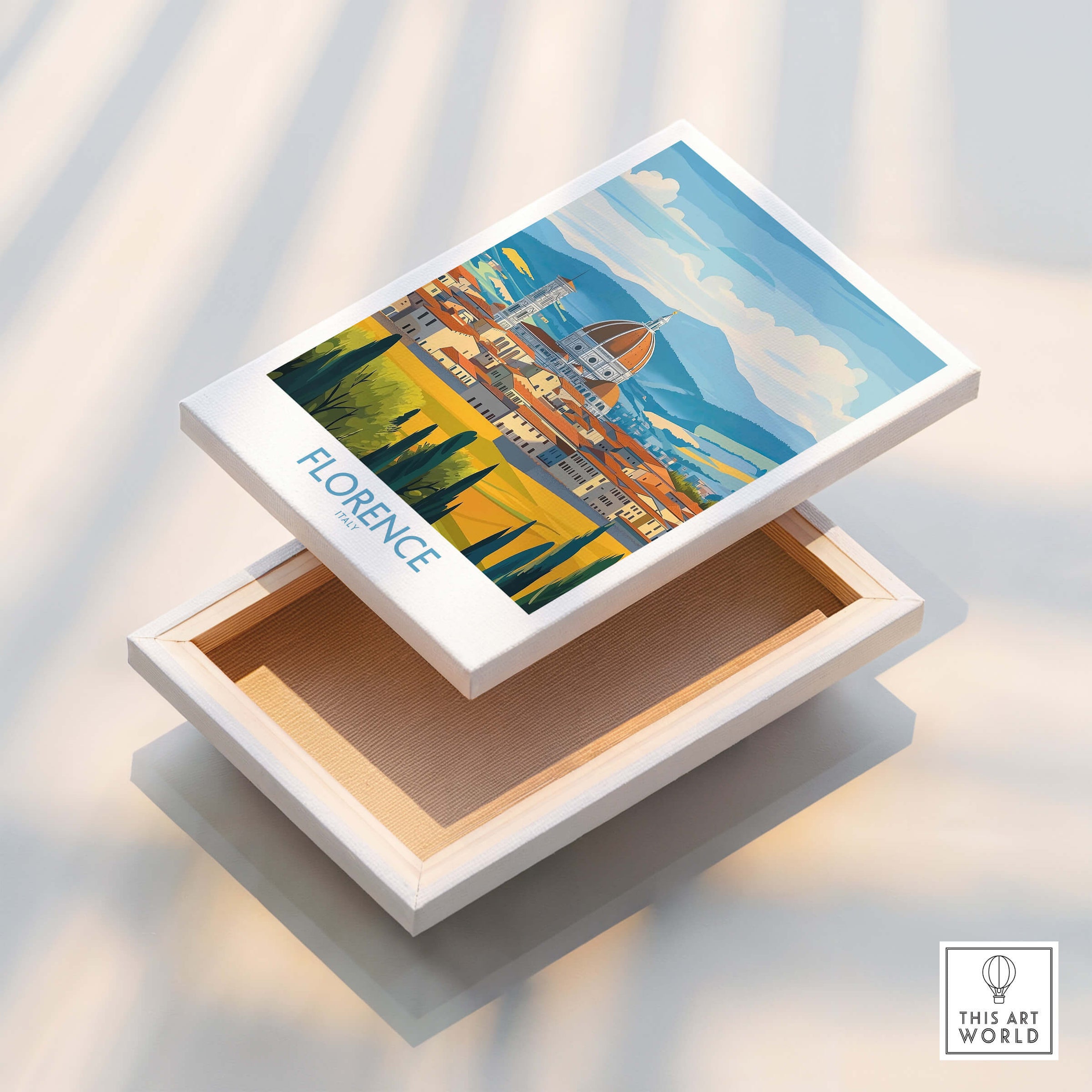 Florence Print Italy art displayed on an elegant box showcasing the beauty of Florence.