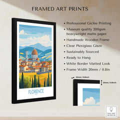 Florence Print Italy framed art print featuring a vibrant cityscape of Florence in a stylish wooden frame.
