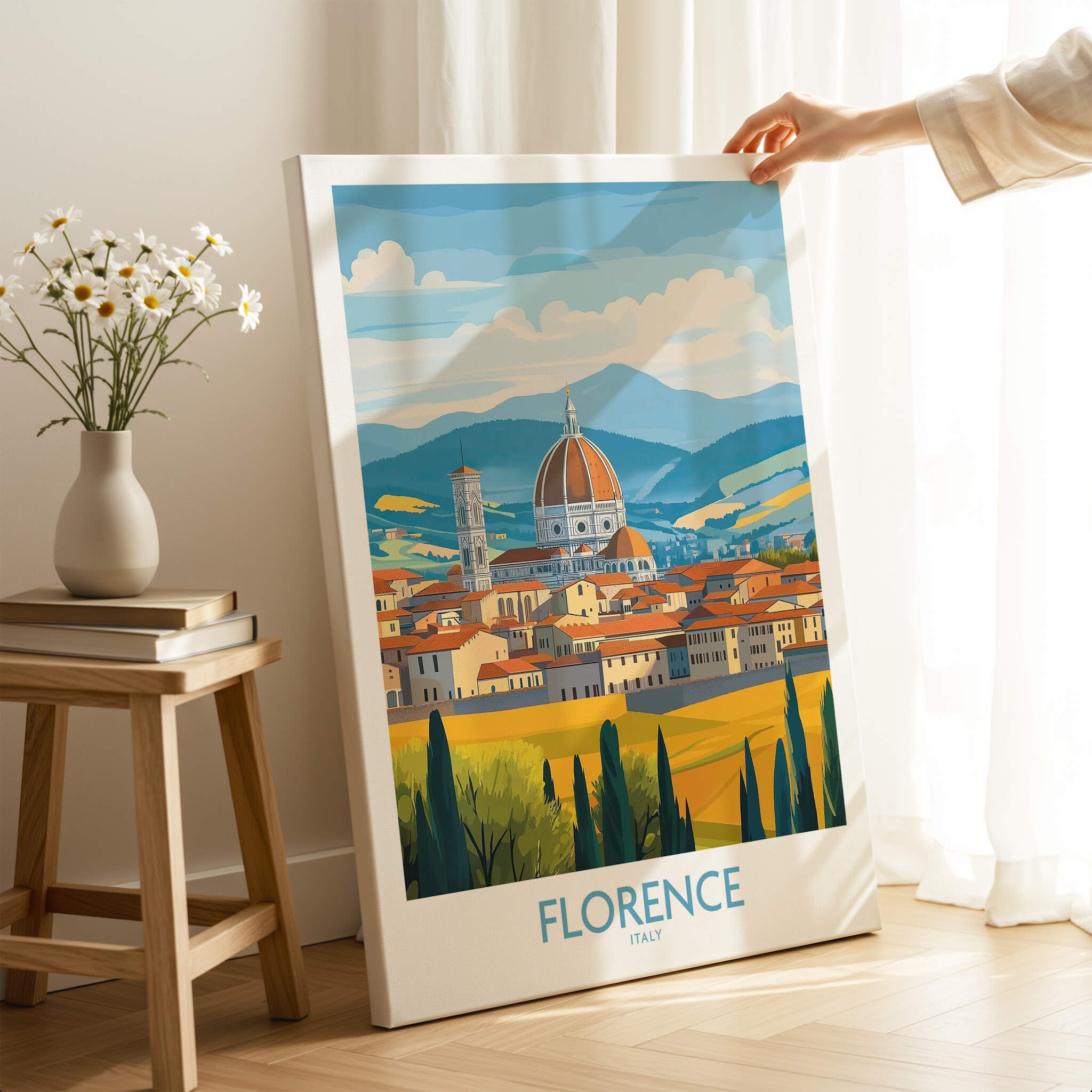 Florence Print Italy wall art showcasing the scenic beauty of Florence, Italy, with a minimalist design.
