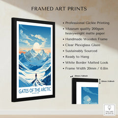 Framed Gates of the Arctic National Park art print with mountain landscape, sizing, and quality details