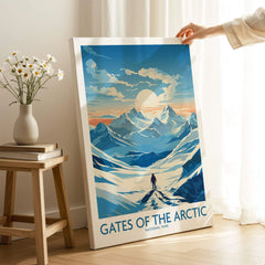 Gates of the Arctic National Park art print with snowy mountain landscape in modern home decor setting