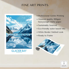 Glacier Bay National Park wall art print with blue mountains, water reflections, and fine art print features.