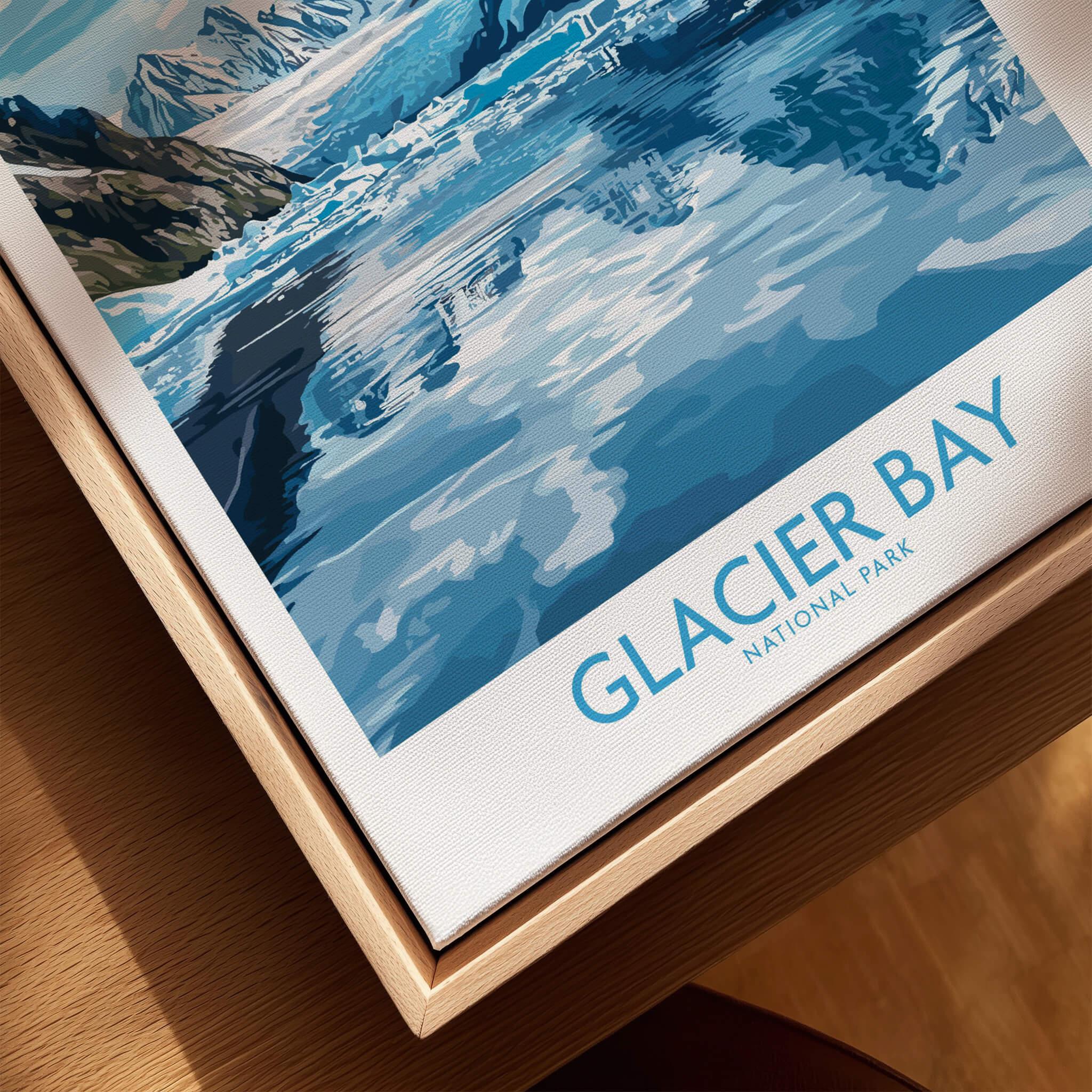 Glacier Bay National Park wall art print in a natural wood floating frame