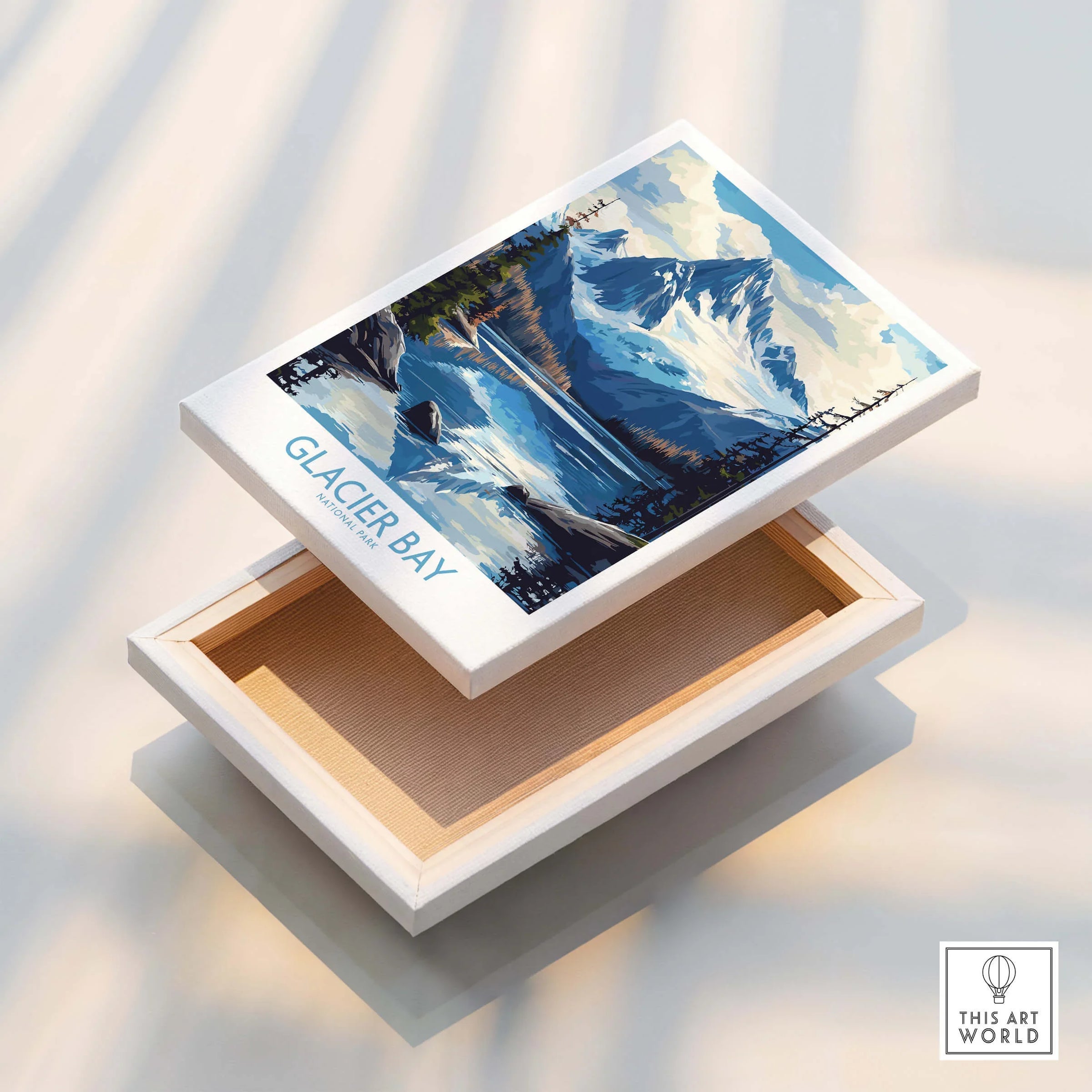 Glacier Bay National Park canvas wall art with mountain and lake landscape