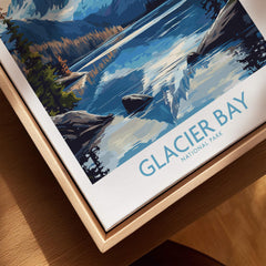Glacier Bay National Park art print on canvas in natural wood floating frame, closeup view