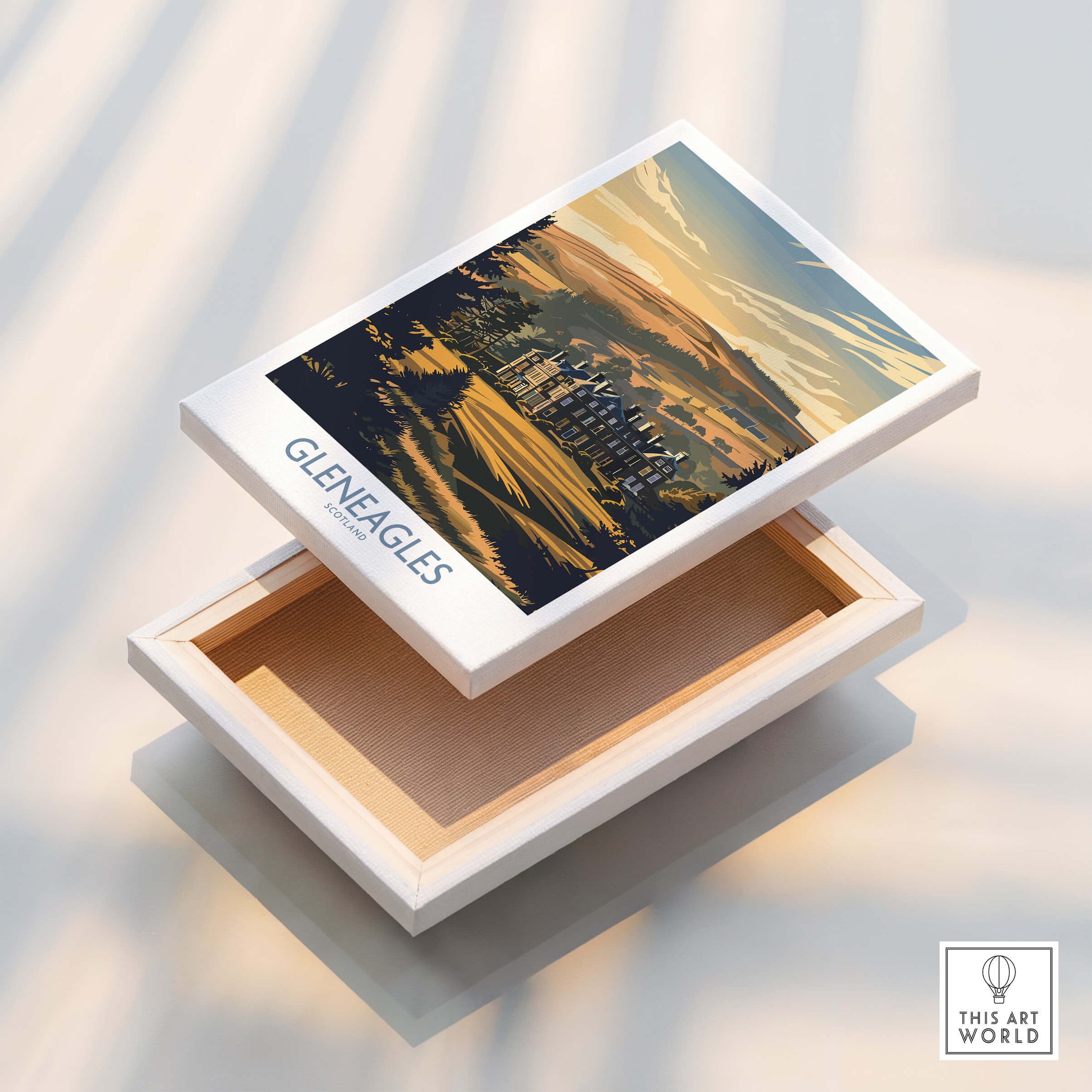 Gleneagles Scotland Golf Poster featuring stunning artwork of the famous Gleneagles golf course.