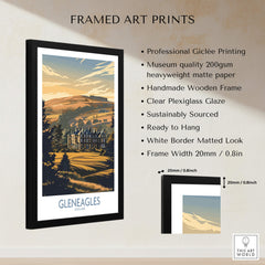 Gleneagles Scotland Golf Poster framed art print showcasing the beautiful golf course in Scotland's countryside.