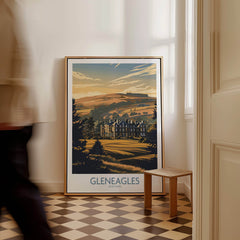 Gleneagles Scotland Golf Poster showcasing the scenic Gleneagles golf course in a stylish interior setting.