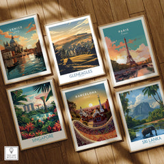 Gleneagles Scotland Golf Poster among other iconic travel posters like Venice, Paris, and Barcelona.