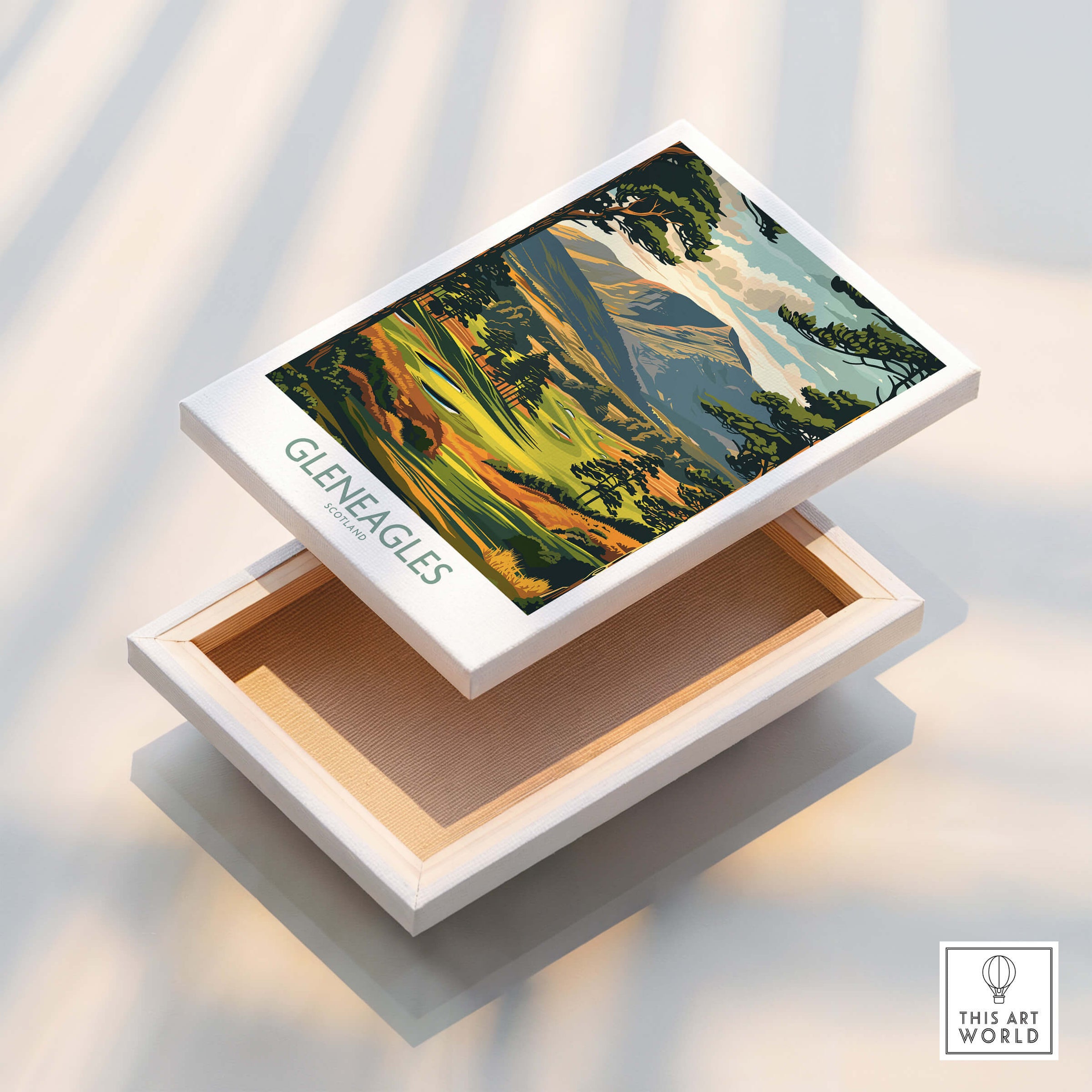 Gleneagles Scotland Wall Art on a decorative box showcasing the stunning landscape of Gleneagles.