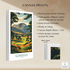 Gleneagles Scotland Wall Art featuring vibrant greens and scenic landscape, professionally printed and ready to hang.
