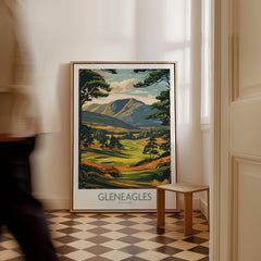 Gleneagles Scotland Wall Art featuring a picturesque golf course in a framed print, bringing the essence of the Scottish Highlands.
