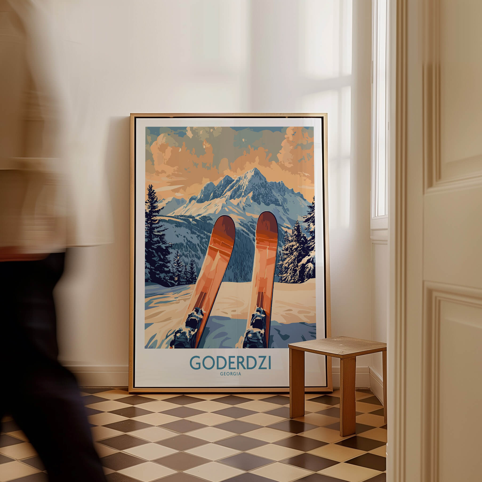Stylish Goderdzi Ski Poster showcasing ski slopes and mountains in Georgia, perfect for home decor.
