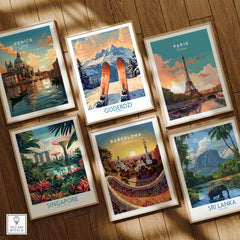 Collection of travel posters including Goderdzi Ski Poster among others, showcasing iconic destinations and landscapes.