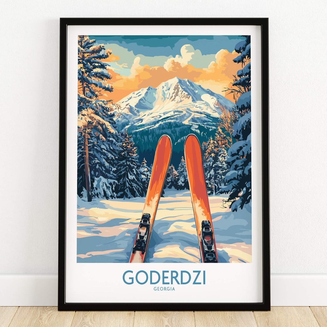 Goderdzi Ski Wall Art Poster Georgia featuring vibrant ski visuals and stunning mountain scenery.