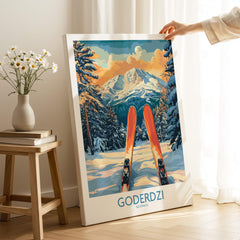 Goderdzi Ski Wall Art Poster Georgia featuring vibrant ski scene and snow-covered mountains.