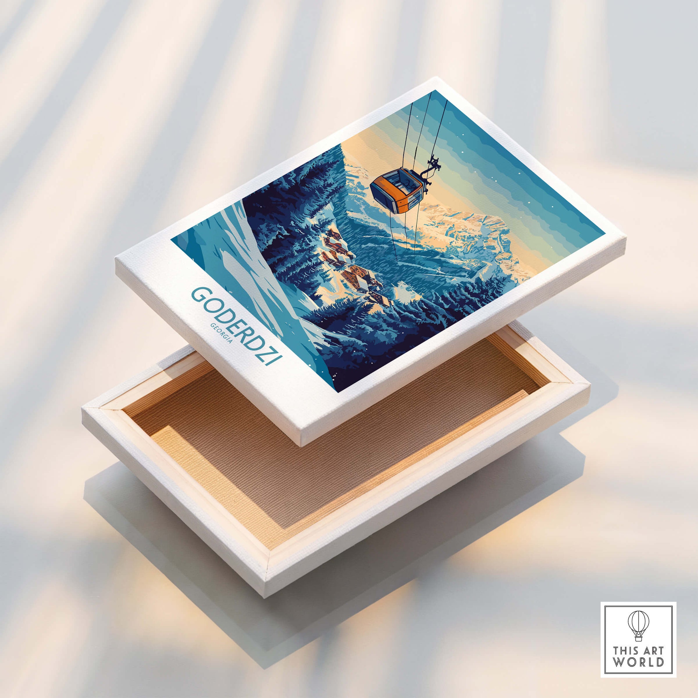 Goderdzi Poster Georgia depicting a ski resort scene with a gondola, inspiring adventure and travel.