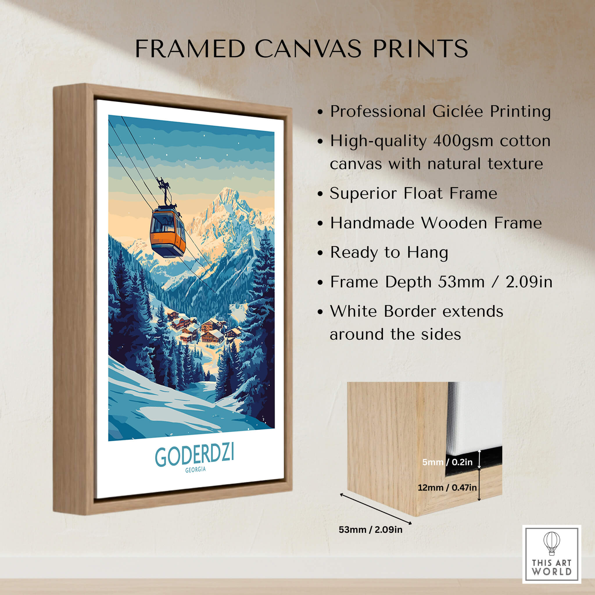 Goderdzi Poster Georgia framed canvas print showcasing beautiful ski resort views and high-quality materials.