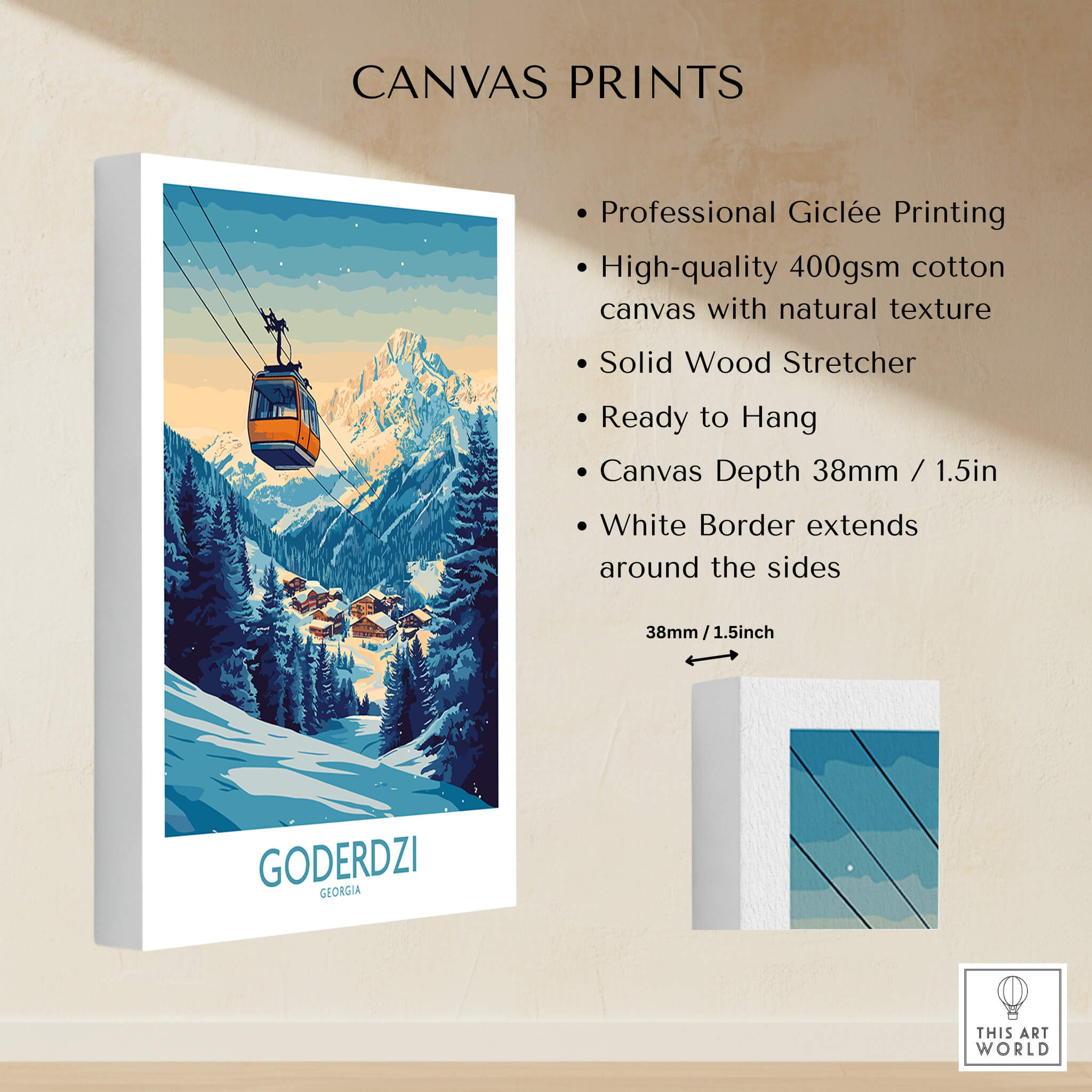 Goderdzi Poster Georgia showcasing a ski gondola with mountain views, perfect for avid skiers and travel lovers.