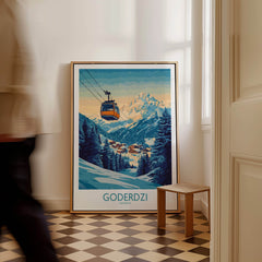 Goderdzi Poster Georgia displaying a ski resort with a cable car and mountain views.