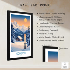 Ski Poster Goderdzi Georgia framed art print featuring stunning mountain views and skis.