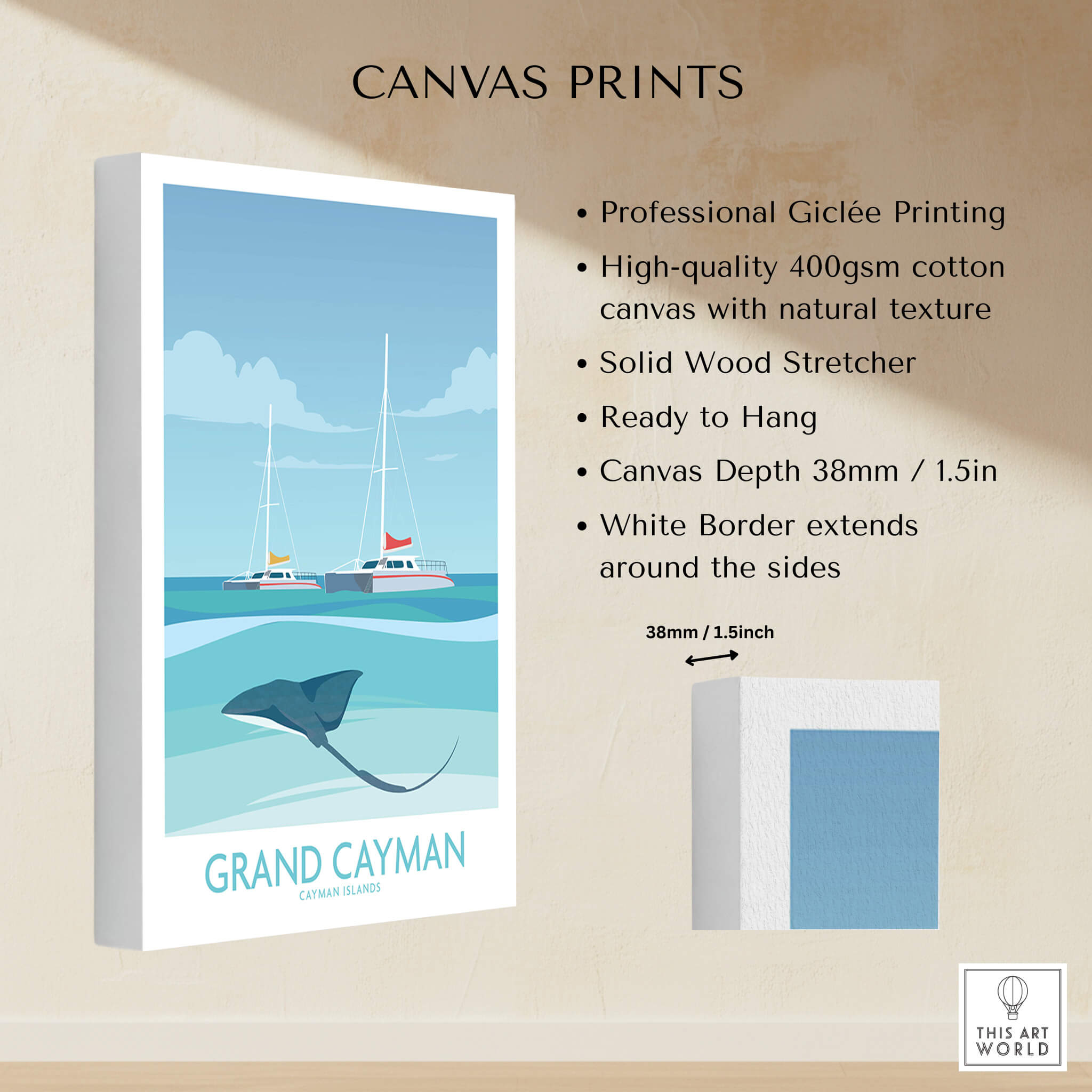 Grand Cayman Art Print Poster featuring stingrays, ideal for ocean lovers and travel enthusiasts.