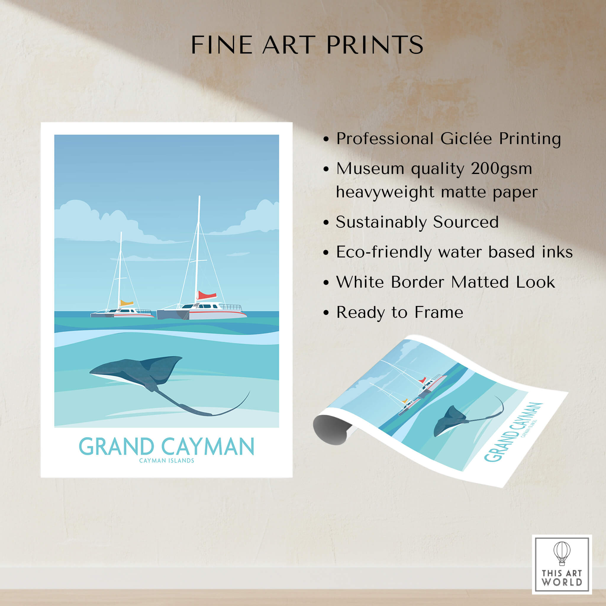 Grand Cayman Art Print Poster featuring stingrays and tropical scenery in vibrant colors