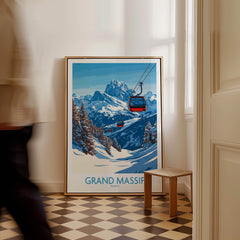 Grand Massif Ski Poster showcasing a ski lift with beautiful mountain scenery in a stylish home interior.