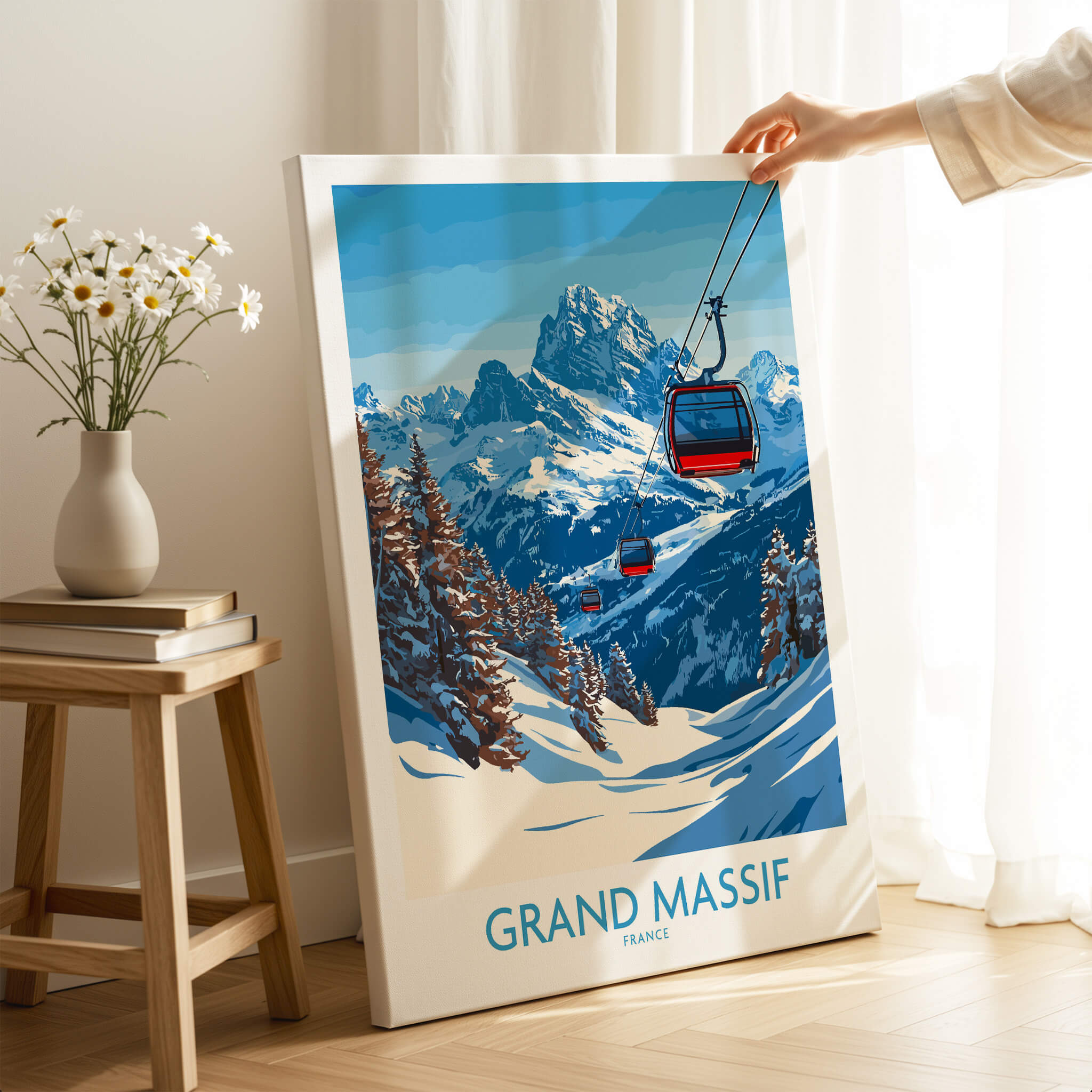 Grand Massif Ski Poster showcasing ski slopes and mountain scenery, perfect for ski enthusiasts.