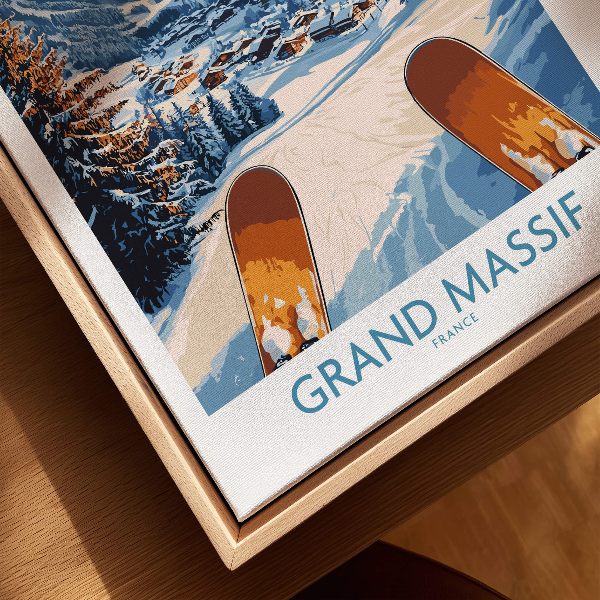 Grand Massif Ski Wall Art Print showcasing ski slopes and winter landscape in vibrant colors.