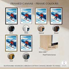 Framed canvas color options for Grand Massif Poster France with different frame styles and sizes.
