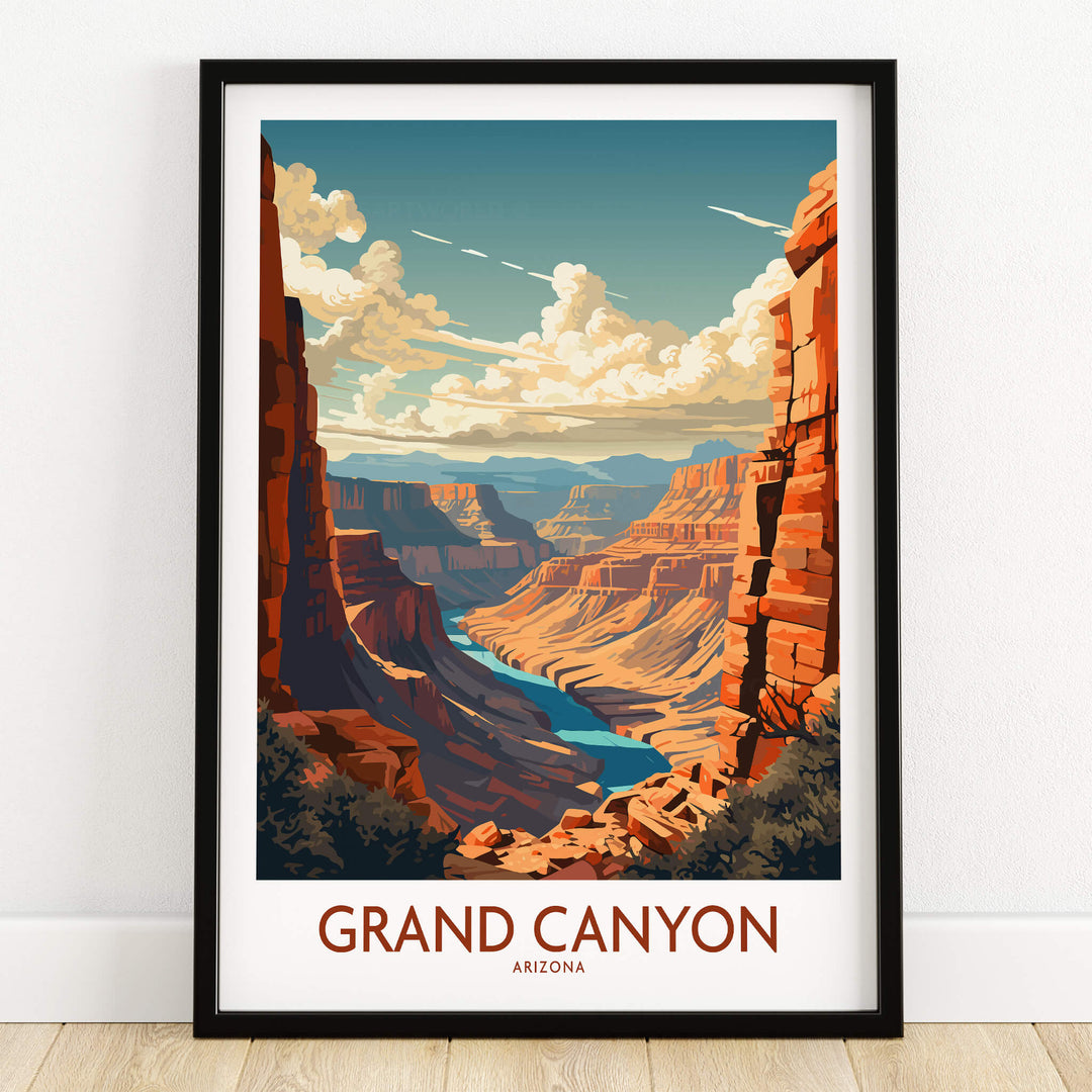 Grand Canyon Wall Art | Modern Style framed artwork capturing the beauty of the Grand Canyon in vibrant colors.