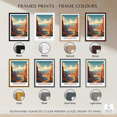 Framed prints of Grand Canyon Wall Art | Modern Style available in various frame colors including black, white, natural, and brown.