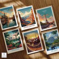 Grand Canyon Wall Art | Modern Style displayed among other travel posters including Venice, Paris, Singapore, Barcelona, and Sri Lanka.