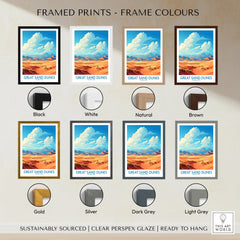 Great Sand Dunes framed print wall art, shown in eight frame color options