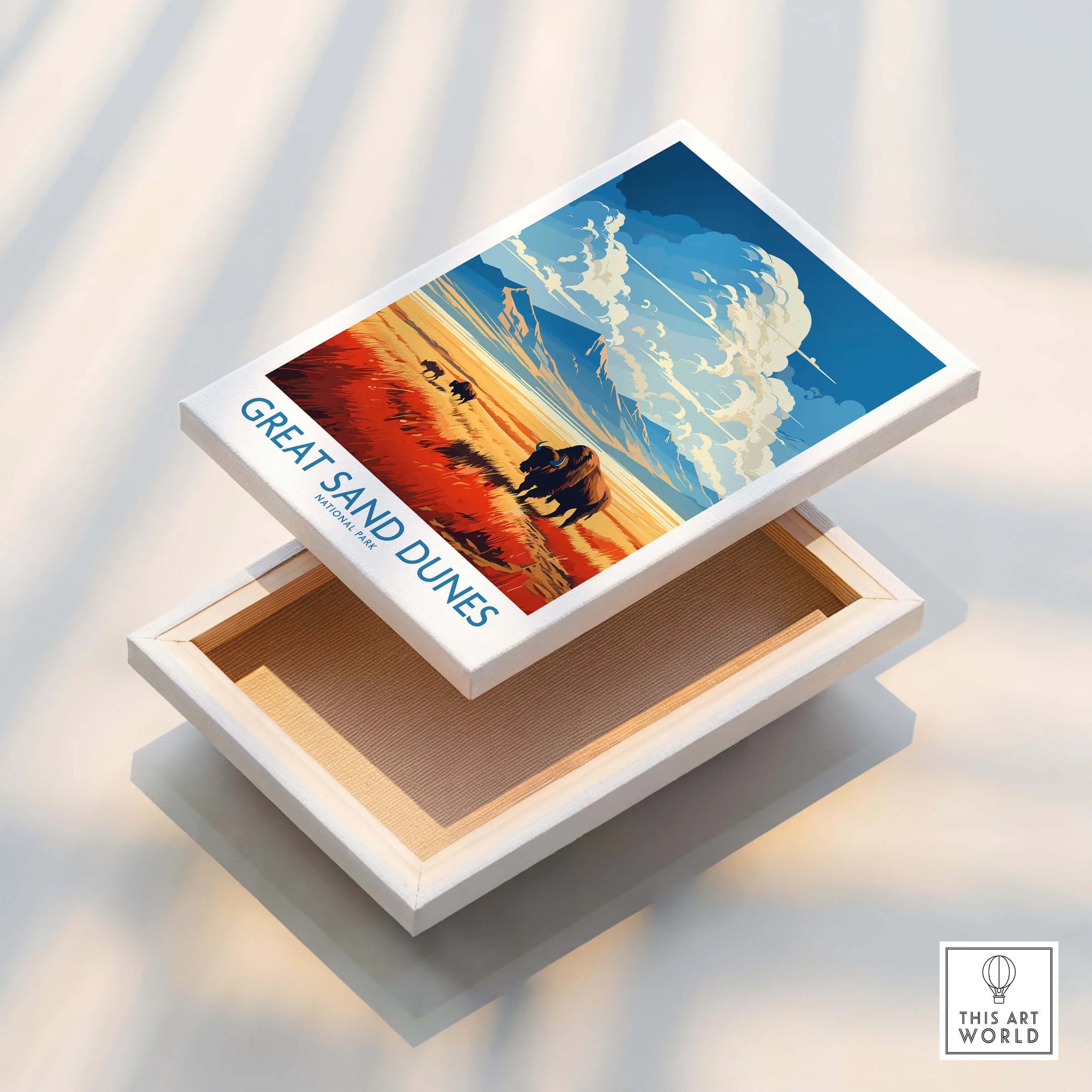 Great Sand Dunes National Park wall art canvas print with bison on open landscape