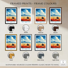 Great Sand Dunes National Park print with bison and mountain landscape in eight frame color options