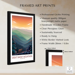 Smoky Mountains Wall Art | National Park Poster featuring professional giclée printing and a handmade wooden frame.