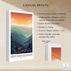 Smoky Mountains Wall Art | National Park Poster featuring stunning landscape and bear on high-quality canvas print.