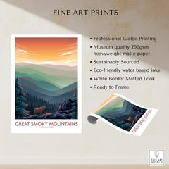 Smoky Mountains Wall Art | National Park Poster showcasing serene peaks and forest with eco-friendly printing features.