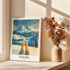 Hakuba Ski Print -  Japan showcasing stunning mountain landscapes and skis in a beautifully lit room