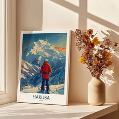 Hakuba Wall Art Print Japan showcasing a skier in vibrant landscapes of Japan's mountains.